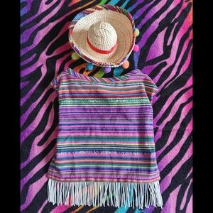 💜 Pup Crew Sombrero Poncho Pet Dog Costume Fringe XS Small Halloween Sarape